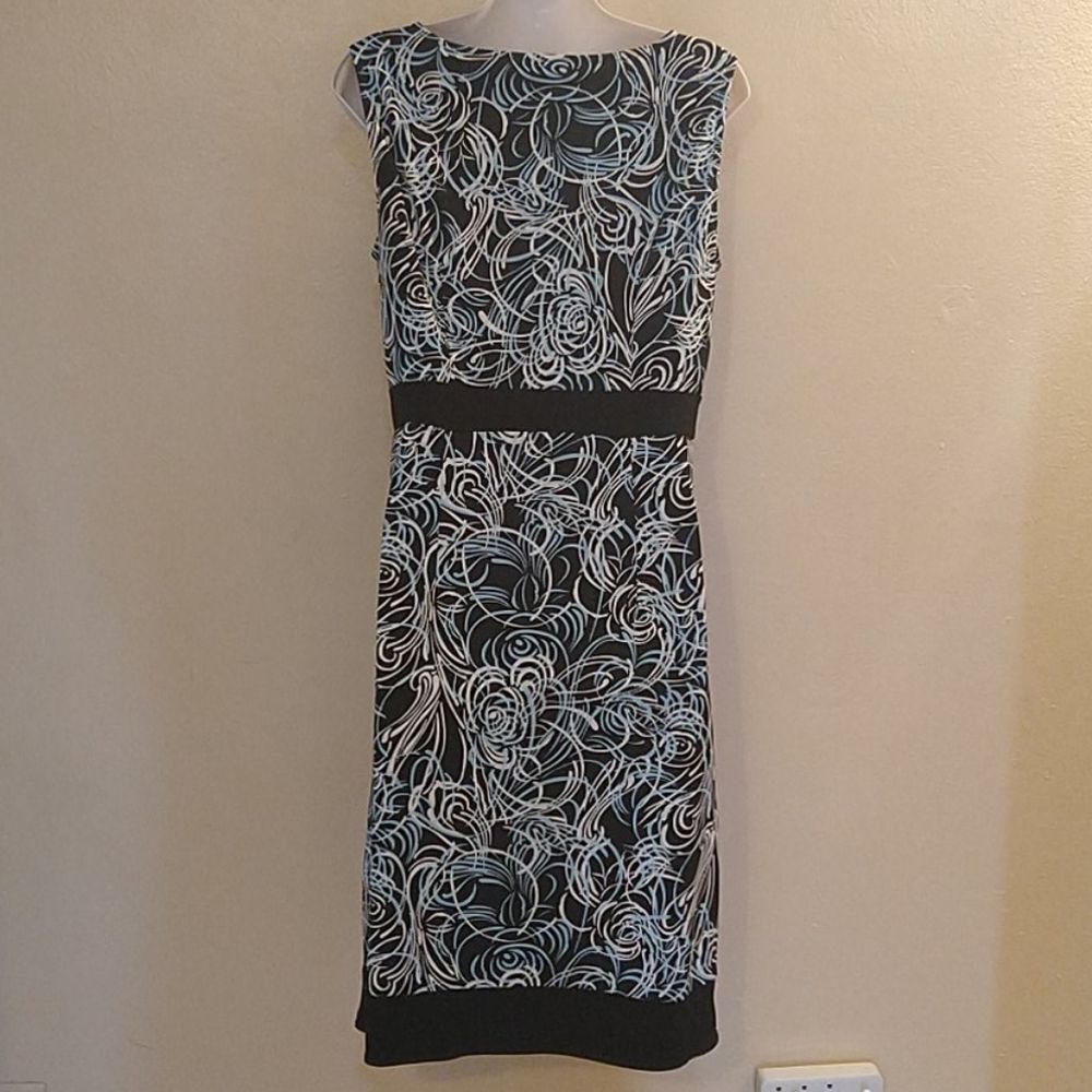LOFT Swirl and Swish in Elegance Dress Size 10 Stretchy Blue and Black Print - Picture 5 of 9